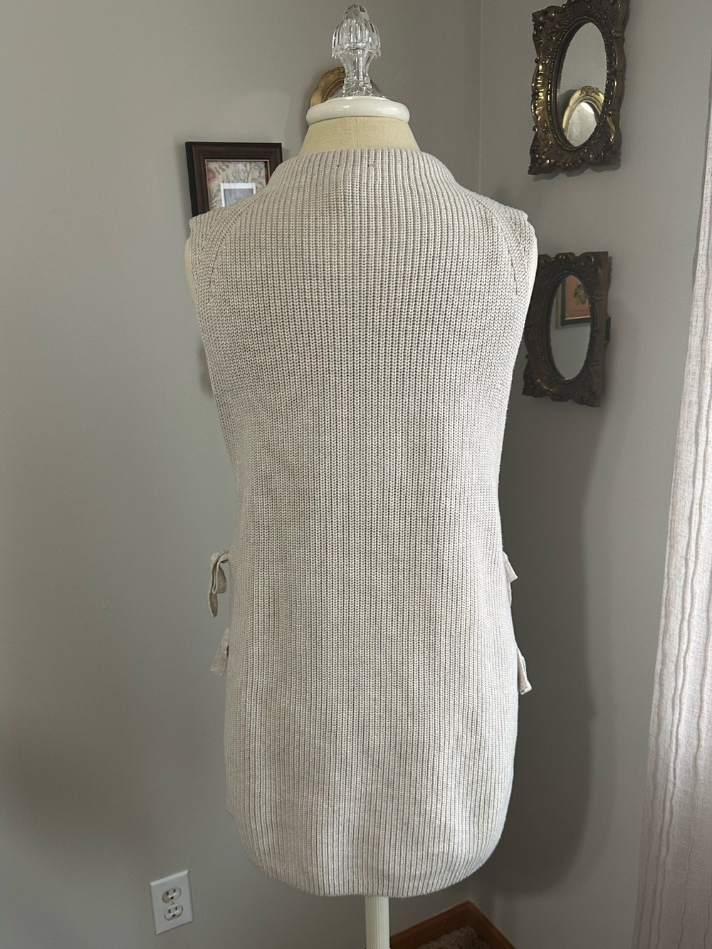 Talbots Cream Knit Sleeveless Side-Tie Sweater Vest - Picture 4 of 5